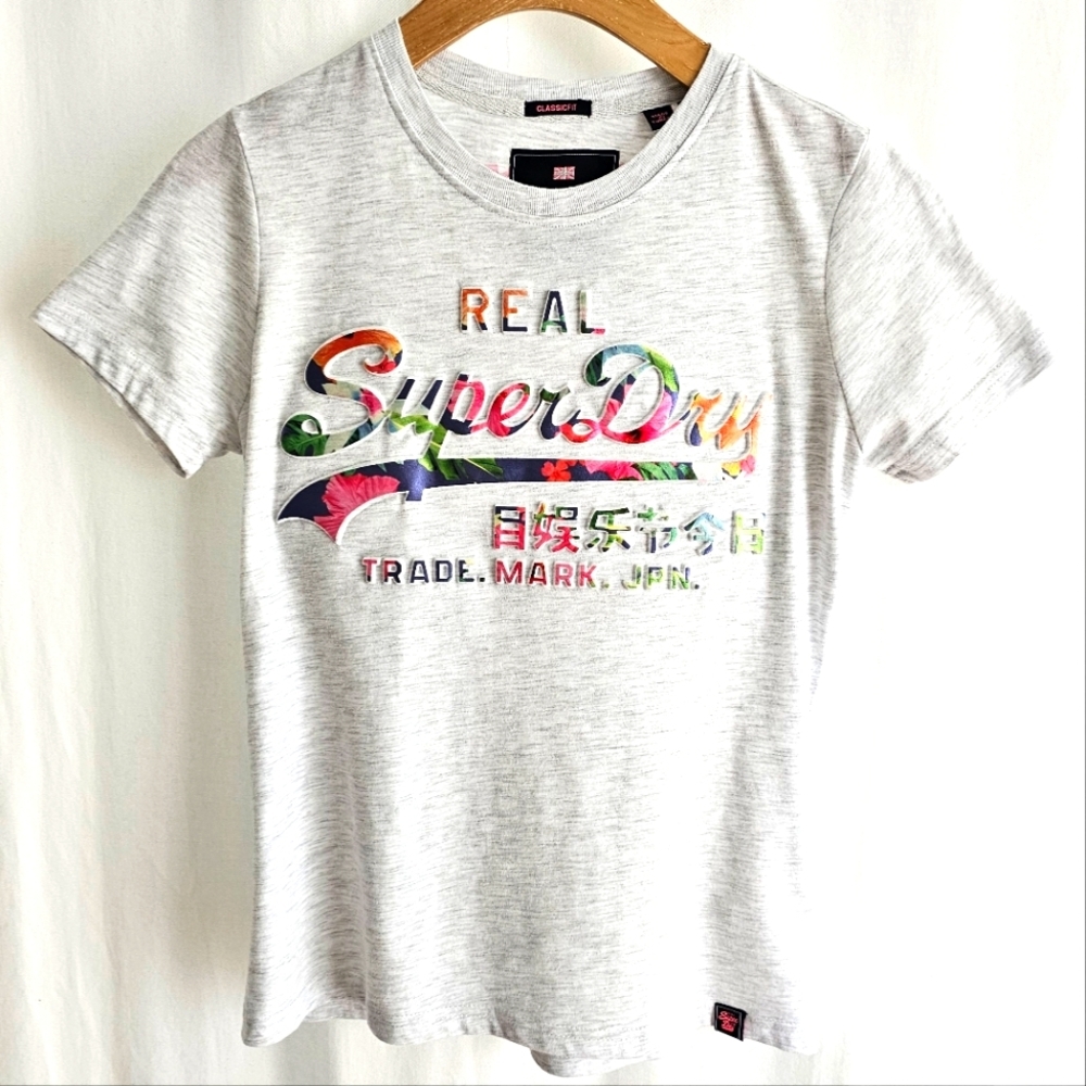 🇬🇧 Real SuperDry Japan Grey Tropical Graphic T-Shirt